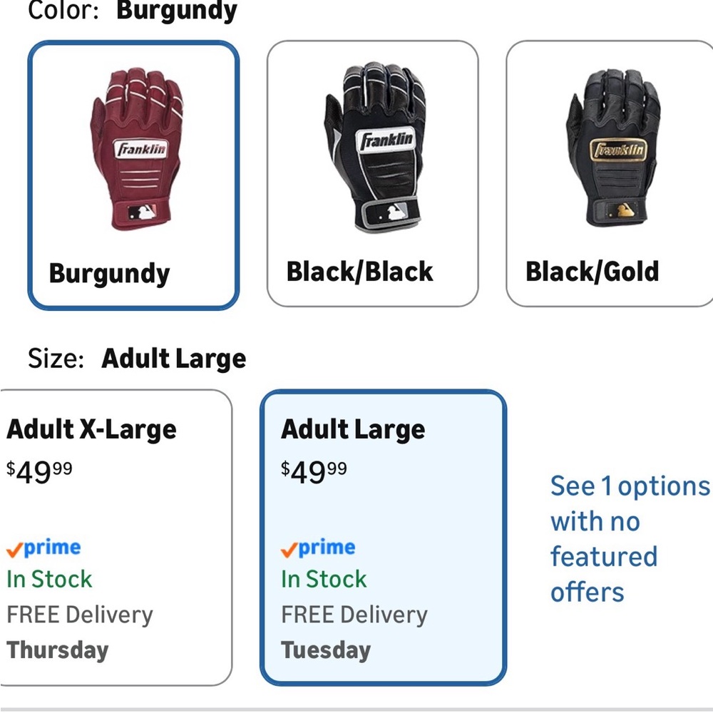 Franklin Men's Batting Gloves - Burgundy